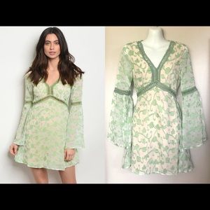 Ivy Bell Sleeve Mini Dress 60s Boho S M New